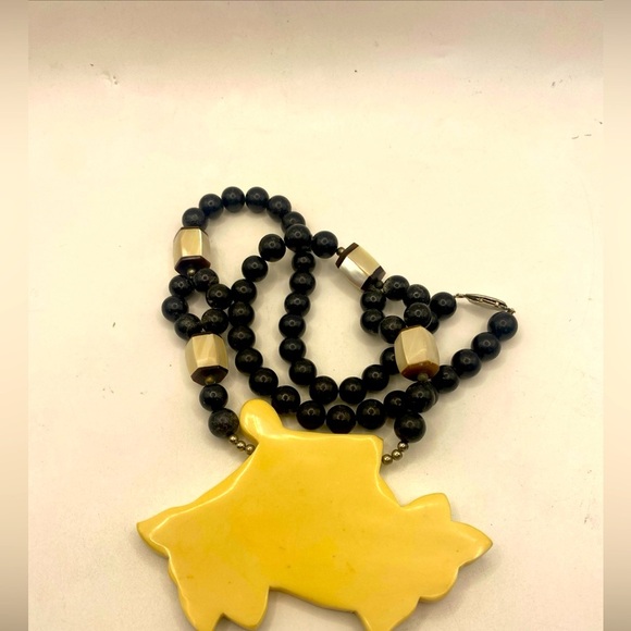 Lee Sands Inlaid MOP ivory Mother pearl Pink flower Black beads 24” - Picture 4 of 5